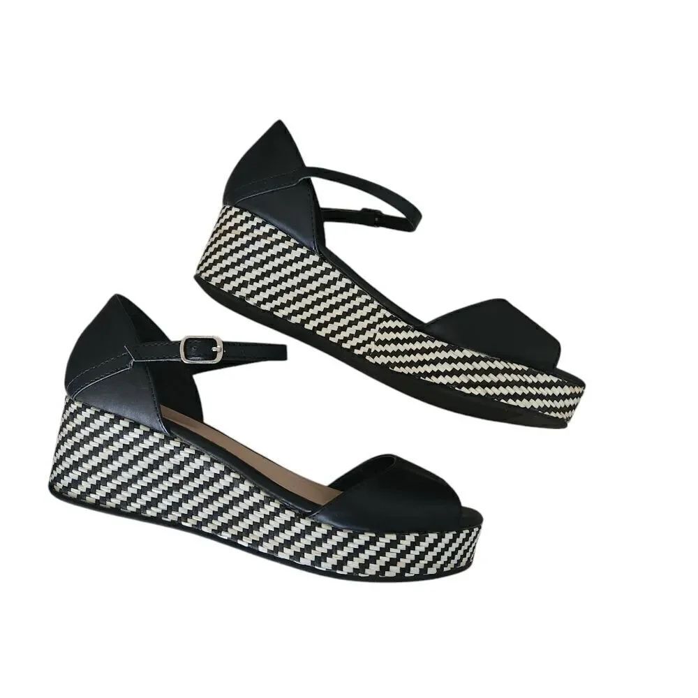 Avon Womens Pattern Wedge Peep-toe Buckle Strap Sandal Shoes Size 6
